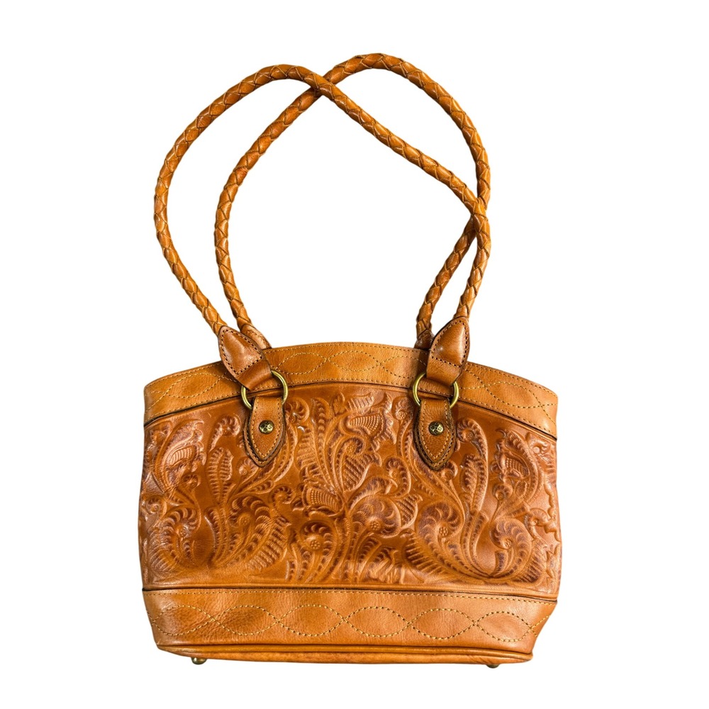Patricia Nash Tan Leather Floral Embossed Braided Strap Shoulder Bag Handbag